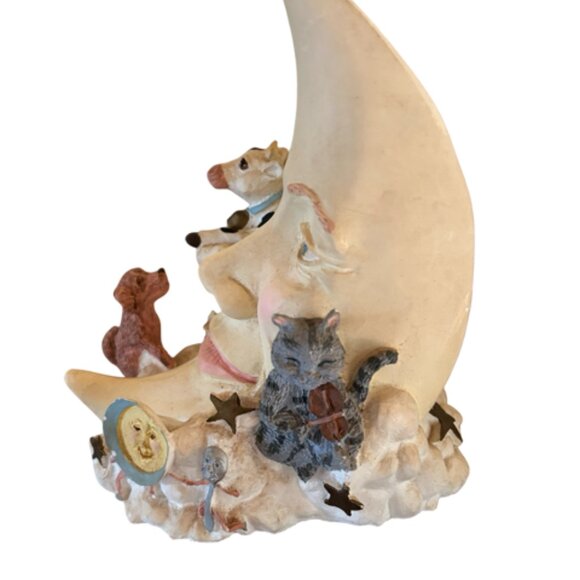 Vintage Hey Diddle Diddle Cow, Plate, Dog, Cat Chalkware Piggy Bank with Stopper - Picture 1 of 7